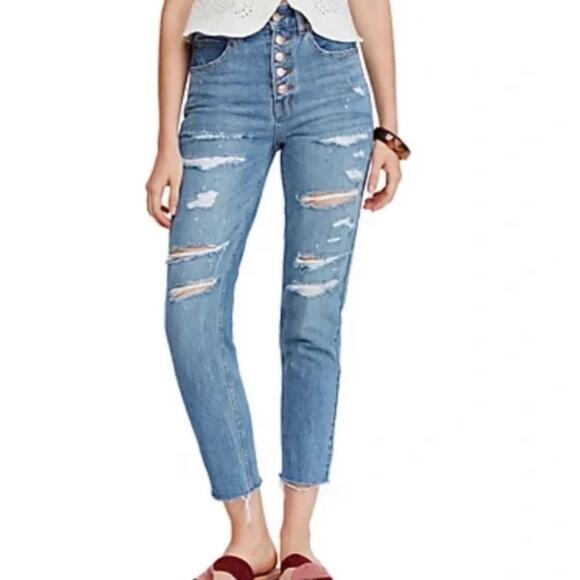 Free People We The Free Blossom Rigid Skinny Jeans High Rise Button Fly Sz. 27 - Picture 1 of 10